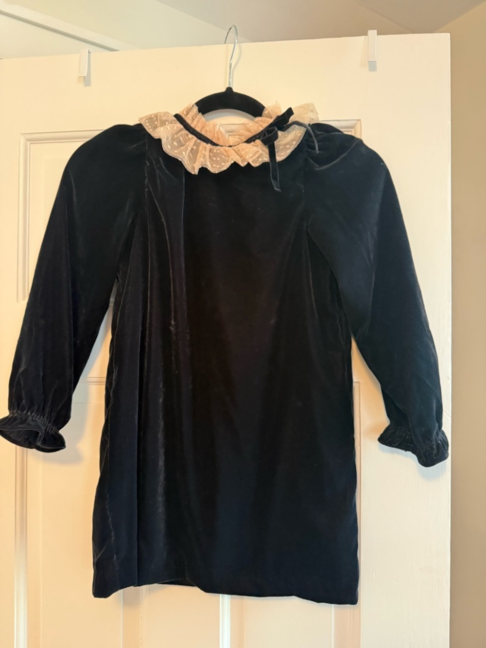 Janie and Jack Black Velvet Dress with Cream Lace Ruffle Collar